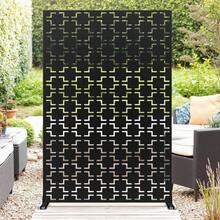 Freestanding Metal Decorative Privacy Screen With Stand – 183x120cm Galvanized Steel Outdoor Divider For Patio, Balcony & Backyard - Square - Black - View 1
