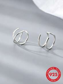 1 Pair S925 Sterling Silver Asymmetric Line Design Ear Cuffs For Women, Minimalist Fashion Cold Style Earrings, Daily Low-Key High-End Cool Elegant Versatile Party Commute Jewelry - Geometry - View 4
