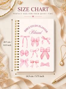 1pc Bible Study Planner, 8.15x5.71in Pink Bow Spiral Sermon Notebook For Key Scriptures, Reflections & Notes, Nurse Essentials, Halloween Notebook, Bible Study Materials, Office Decor And Accessories - A - View 5