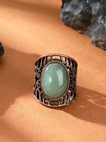 1pc Natural Crystal Natural Stone Egg-Shaped Polished Antique Style Open Ring Suitable For Women And Men - Multicolor - View 20