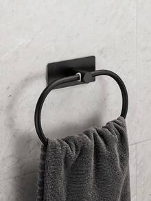 1pc Stainless Steel Bathroom Storage Hook, No-Drill Installation Towel Bar, Toilet Paper Holder, Multi-Purpose Clothes Hook - Black - View 9