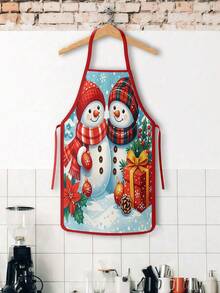 2Pcs Christmas Snowman Couple Kitchen Apron, Plaid Scarf Gift Box Snowflake Printed Adjustable Cooking Apron, Xmas Holiday Kitchen Decor Christmas Gift - Multicolor - View 10