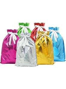 6pcs/1pc Large Capacity Christmas Drawstring Gift Bags, Packaging Bags, Storage Bags, Party Favor Bags, Large Durable Plastic Gift Bags, Holiday Shopping Bags, Suitable For Christmas, Daily Use And Theme Parties - Style 1 - View 4