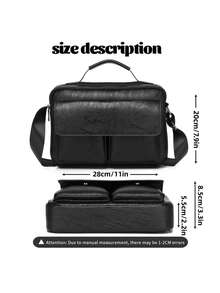 HOVI'S Men's PU Leather Messenger Crossbody Bag, Large Capacity Business Shoulder Bag With Top Handle & Magnetic Snap Pockets, Multi Compartment, Sling, Work - Multicolor - View 8