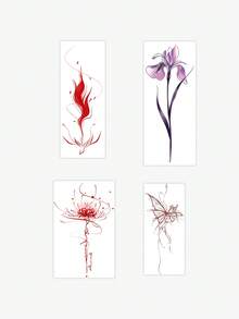 4pcs Temporary Tattoo Sticker, Minimalist Line Spider Lily Iris Butterfly Floral Pattern, Realistic Fake Tattoo Design, For Daily Wear, Bachelorette Party Favors, Music Festival, Game, Graduation Gift, Lasts 3‑5 Days - Multicolor - View 3