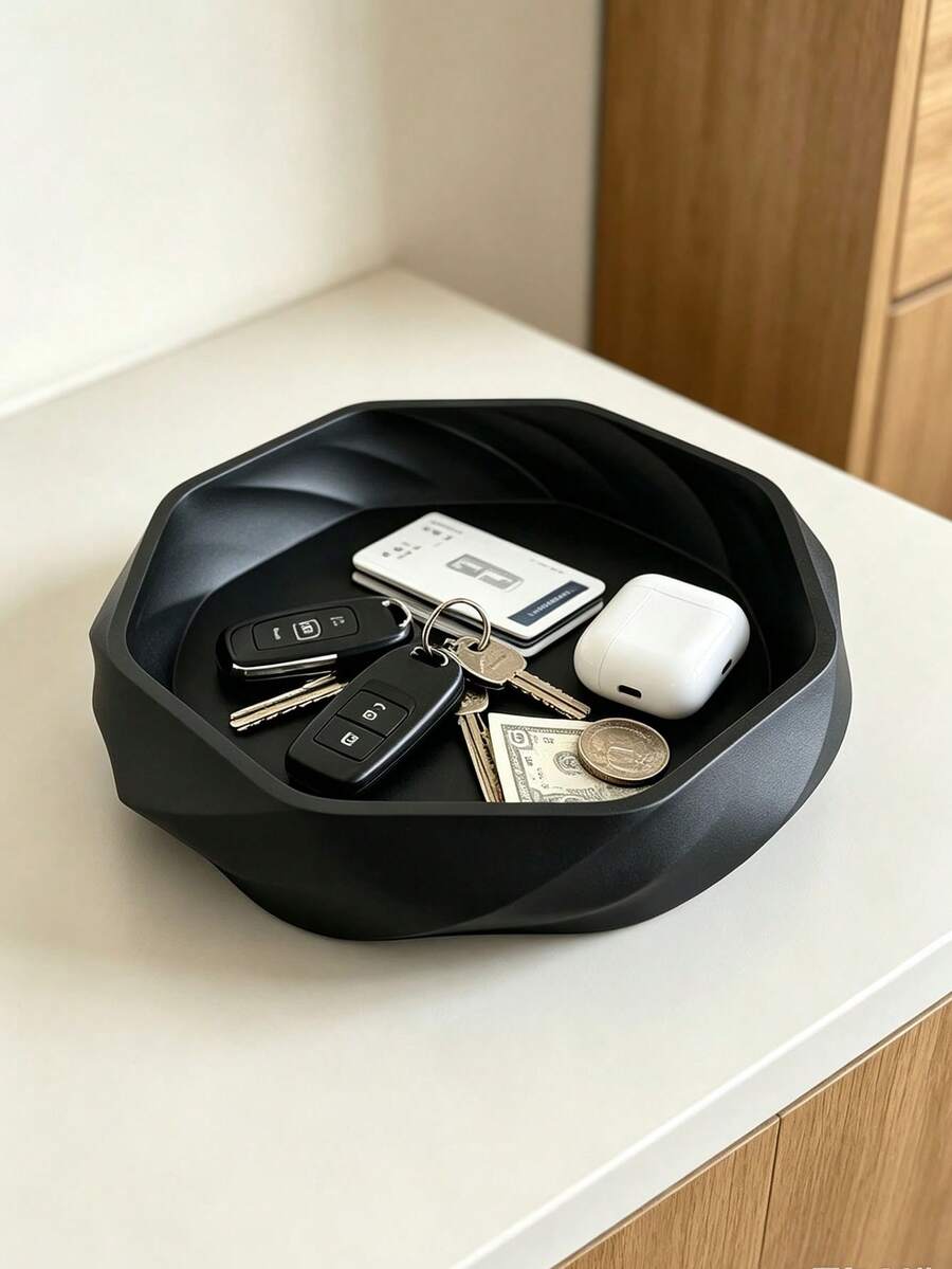 1pc Smooth Vortex Storage Tray, 3D Printed Matte PLA Decorative Tray, Multi-Functional Desktop Organizer, Suitable For Keys, Jewelry, Coins And Small Items, Suitable For Vanity, Entryway And Bedside Table Decorative Tray, Size 15.01 X 2.49cm
