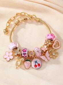 NAIZHU 1/2pcs Fashionable Luxury Strawberry Flower Butterfly Leopard Print Element Bracelet Suitable For Women Daily Wear And Dating - Multicolor - View 5