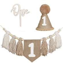 1pc/3pcs First Birthday Party Decorations, Brown High Chair Banner, 1st Birthday Hat, First Birthday Cone Hat, Party Decor, First Birthday Party Decorations - Multiple Styles - View 12