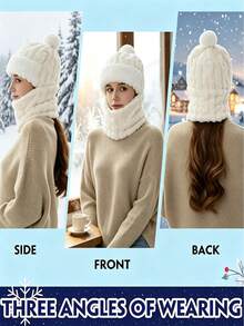 1pc Knitted Face Mask Scarf Hat, Winter Warm All-In-One Hat, 3-In-1 Scarf Face Mask Knitted Beanie, Elastic Soft Ear Protection Knitted Scarf Face Mask Hat, Fleece Lined Beanie, Women's - Multicolor - View 9
