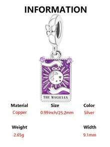 Vintage Mystic Square Dangle Charm Beads, Enamel Tarot Pattern Pendant With Moon Sun Star, Fit European Style Bracelet, DIY Handmade Jewelry Accessory - Multicolor - View 12