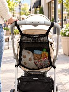 Baby Stroller Mesh Storage Bag, Large Capacity Hanging Organizer Bag For Baby Carriage, Lightweight Breathable Multi-Functional Design, Suitable For Toys, Diapers, Wet Wipes And Daily Travel Supplies Organization - Black - View 4
