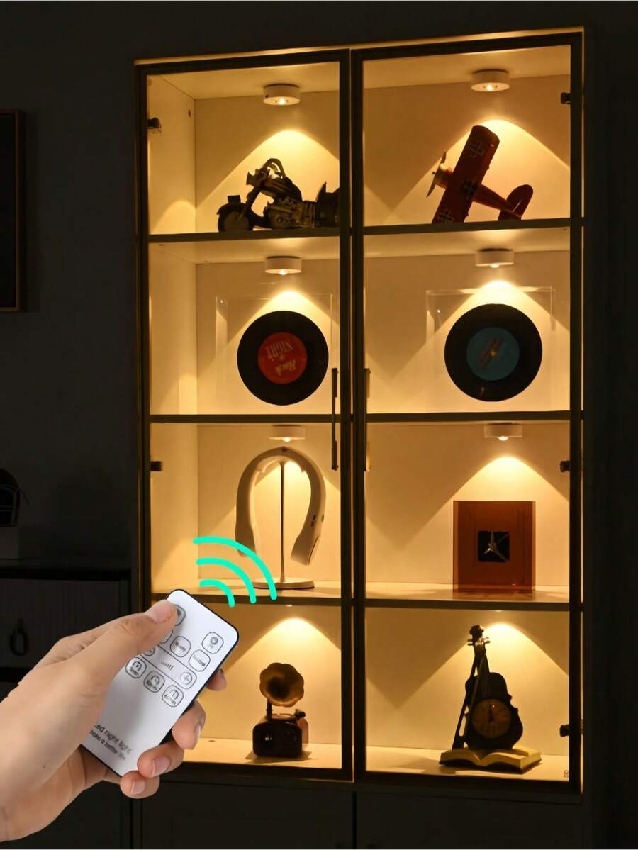 Đèn LED chiếu điểm gắn nam châm cho tủ trưng bày màu trắng, điều khiển từ xa sạc USB bằng nhựa ABS, tăng giảm độ sáng, đa màu RGB, dùng trang trí nhà cửa dịp Giáng sinh và Halloween, đèn hắt tường tạo điểm nhấn - Ấm/Trắng/Trung tính+9 Màu RGB - Xem 1