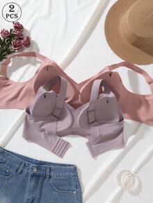 2pcs Jelly Glue Wireless Plus Size Bra With Adjustable Wide Strap, Seamless Back Hook And Eye Closure With 4 Rows For Enhanced Support And Cup Stability, Suitable For Commuting, Daily Wear, Home, Sports And Multiple Occasions, Plus Size Women's Bra - Multicolor - View 2