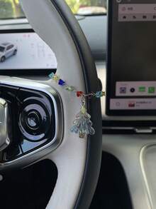 1pc Christmas Tree Car Steering Wheel Hanging Chain, Colorful Crystal Beads Paired With Transparent Glass Christmas Tree Pendant, Exquisite And Compact, Strong Glossy Feel, Fresh Healing Style Car Interior Decoration Ornament, Full Festive Atmosphere, Personalized Creative Car Accessory, Suitable For Personal Use Or Gift Giving - A - View 9