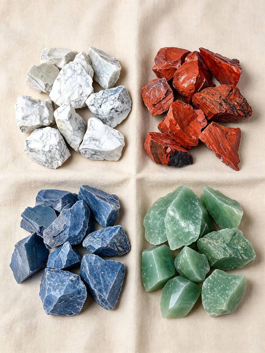 QYDCX 60/150/300g Natural Rough Stones Set, White Howlite, Red Jasper, Blue Aventurine, Green Aventurine, Unpolished Raw Crystal For Decor & Crafting - Multicolor - View 1