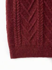 VIBEWAVE Women's Burgundy Half-Zip Cable Knit Cropped Sweater, Vintage Relaxed Loose Drop Shoulder Pullover Top For Autumn/Winter - Red - View 6