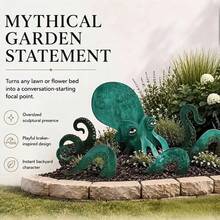 Flat Natural Rust Vintage Style 5pcs Metal Octopus Outdoor Ground Stake Decor, Distressed Hollow Design, Holiday Beach Vacation Style Creative Outdoor Decoration Gift - Octopus - View 6