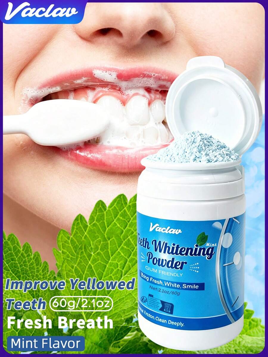 Vaclav 60g 薄荷口味美白牙膏粉 天然牙齒美白拋光 去漬清潔 口氣清新 牙膏替代品 不敏感 - 白色 - 查看 1