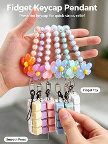 Stress Relief Beads Phone Lanyard, 4-Key Keyboard Toy, Square Stress Relief Keychain, Wristband Pendant Accessory, Holiday Gift - Multicolor - View 4