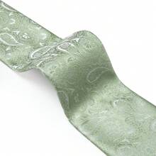 Light Green Paisley Jacquard Men's Tie Set, 4-Piece Set Includes Handkerchief, Cufflinks, Silver Tie Clip, Wedding Accessories - Green - View 3