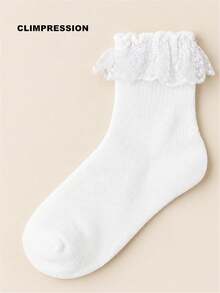 CLIMPRESSION 1/4 Pair Women's White Cute Lace Butterfly Ruffle Ankle Socks, Cute Ruffle Mid-Calf Socks, Suitable For Lolita JK Daily Wear - White - View 3