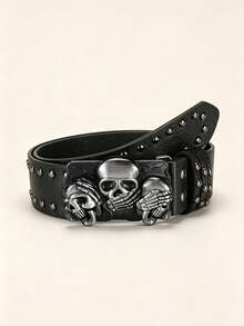 Skull Studded Leather Belt Punk Style Hip Hop Waist Belt Fashion Versatile Decorative Belt Student - A - View 7