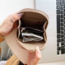 Half Moon Saddle Zipper Coin Purse, Twist Lock Lychee Grain Multi-Slot Card Holder - Multicolor - View 2