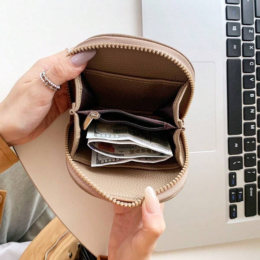 Half Moon Saddle Zipper Coin Purse, Twist Lock Lychee Grain Multi-Slot Card Holder
