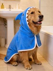 2-In-1 Shark Dog Bathrobe Winter Warm Coat, Super Absorbent Coral Fleece Hooded Towel, Adjustable Strap, Cute Pet Shark Outfit, Sleeveless & Open Leg Drying Robe, Suitable For Small, Medium And Large Dogs - Green - Mint Green - View 15