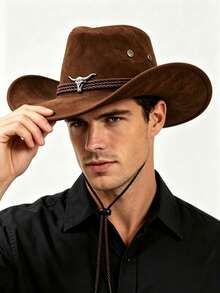 Unisex Western Cowboy Hat, Bull Head Decor Wide Brim Felt Hat ...