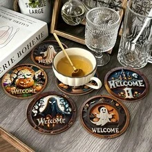 6入萬聖節幽靈杯墊，可愛幽靈圖案杯墊，居家桌面裝飾，精緻節日小禮物 - PET杯墊-2762 - 查看 4