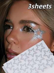 6/5/3/2/1 Sheets 10pcs Star Shaped Rhinestone Stickers, Silver Glitter Sequin Self-Adhesive Crystal Star Decals, Suitable For Face, Hair, Makeup, Body, Crafts, Festival Decoration - White - View 11