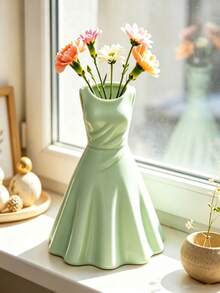 Dress-Shaped Window Sill Flower Pot, Elegant Large Skirt Design, Can Hold Fresh Flowers, Dried Flowers, Also Serves As Desktop Storage Container, Suitable For Living Room, Bedroom, Window Sill Decoration - Multicolor - View 2