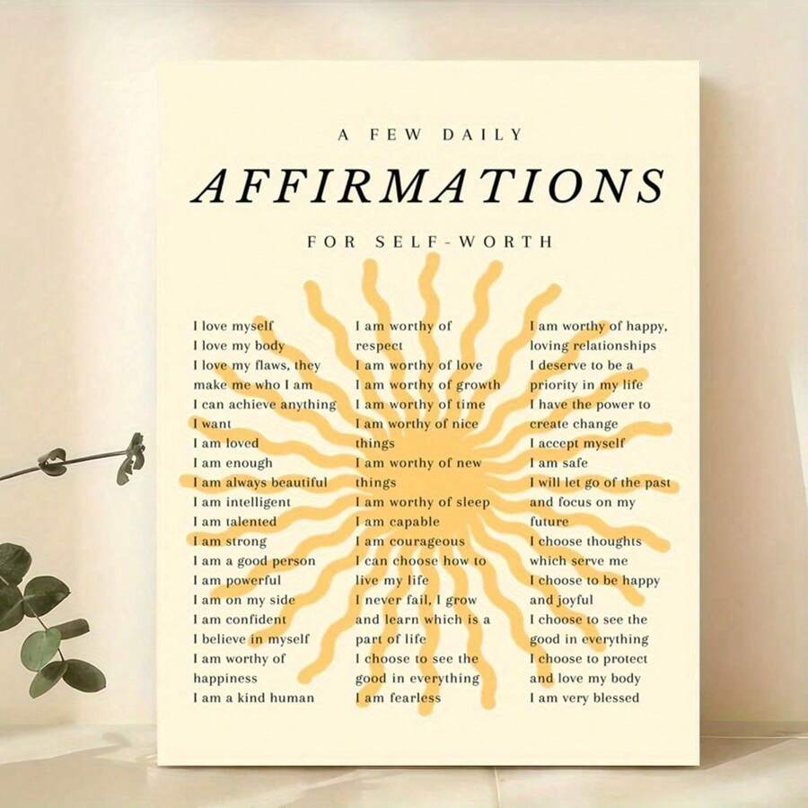 1pc Minimalist Sun Positive Quote Wall Art, Positive Daily Affirmation Print, Self-Love Theme Poster, Inspirational Wall Decor, Suitable For Home Office, Living Room, Bedroom, Yoga Room, Classroom, Dorm, Motivational Artwork, Positive Affirmation Quotes, Self-Care, Positive Quotes, Daily Affirmations, Sun Art, Optional Frame - 1PC - View 1