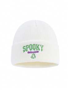 1pc Or 2pcs Women's Embroidered Letter SPOOKY Ghost Knit Beanie Hat, Brimless Cap, Suitable For Halloween, Autumn/Winter Warmth, Daily Wear And Outfits - A - View 7