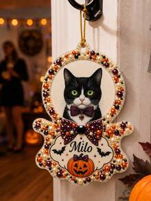 Custom DIY 3D Pearl Painting Hanging Decor, Personalized Pet Photo Ghost Ornament With Diamond Bow, Halloween Pumpkin Bat Christmas Tree Decoration, Unique Birthday Gift For Cat And Dog Lovers Pet Owners - Multicolor - View 11