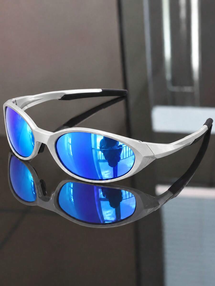 European & American Fashion Glasses, Oval Narrow Frame Design, Wrapped Sports Silhouette, Futuristic Functional Style, Suitable For Active Casual Wear - Multicolor - View 1