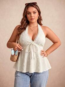Rusttydustty Plus Size Women Solid Color Casual Versatile Daily Wear Halter Neck Top White - White - View 1