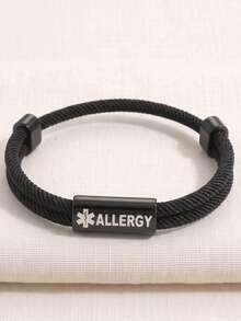 ZIRUISP Allergy Bracelet For Women Men, Stainless Steel Engraved ID Tag, Adjustable Double Rope Cord Wristband, Emergency Identification Jewelry, Daily Wear - Black Allergy Milanese Loop Bracelet - View 4