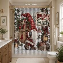 Set Dekorasi Kamar Mandi Motif Gnome Pengiriman Hadiah Multifungsi 1pc/4pcs, Tirai Kamar Mandi dengan 12 Kait Gratis, Keset Lantai Bentuk U dan Penutup Dudukan Toilet Bulat Premium untuk Suasana Liburan, Cocok untuk Semua Dekorasi Ruangan - Kurcaci Pengantar Hadiah - View 13