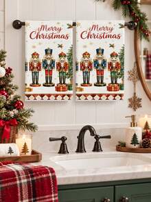 Christmas Towel Merry Christmas Decorative Kitchen Hand Towel Nutcracker Holly Snowflake Christmas Tree Gift Box Pattern Red Holiday Gift Home Decor Kitchen Bathroom Towel - Multicolor - View 8