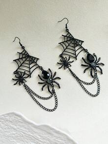 1 Pair Spider Web Hollow Tassel Earrings Dark Punk Niche Exaggerated Halloween Earrings European & American Style Jewelry - Black - View 7