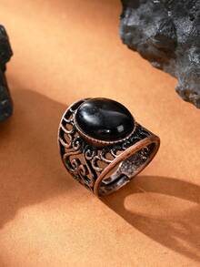 1pc Natural Crystal Natural Stone Egg-Shaped Polished Antique Style Open Ring Suitable For Women And Men - Multicolor - View 7