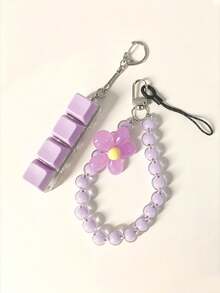 1pc Macaron Beaded Flower Phone Lanyard, 4-Key Keyboard Stress Relief Finger Press Keychain, Handmade Wrist Strap, Decompression Finger Press Key Ring, Bag Charm Gift - Multicolor - View 13