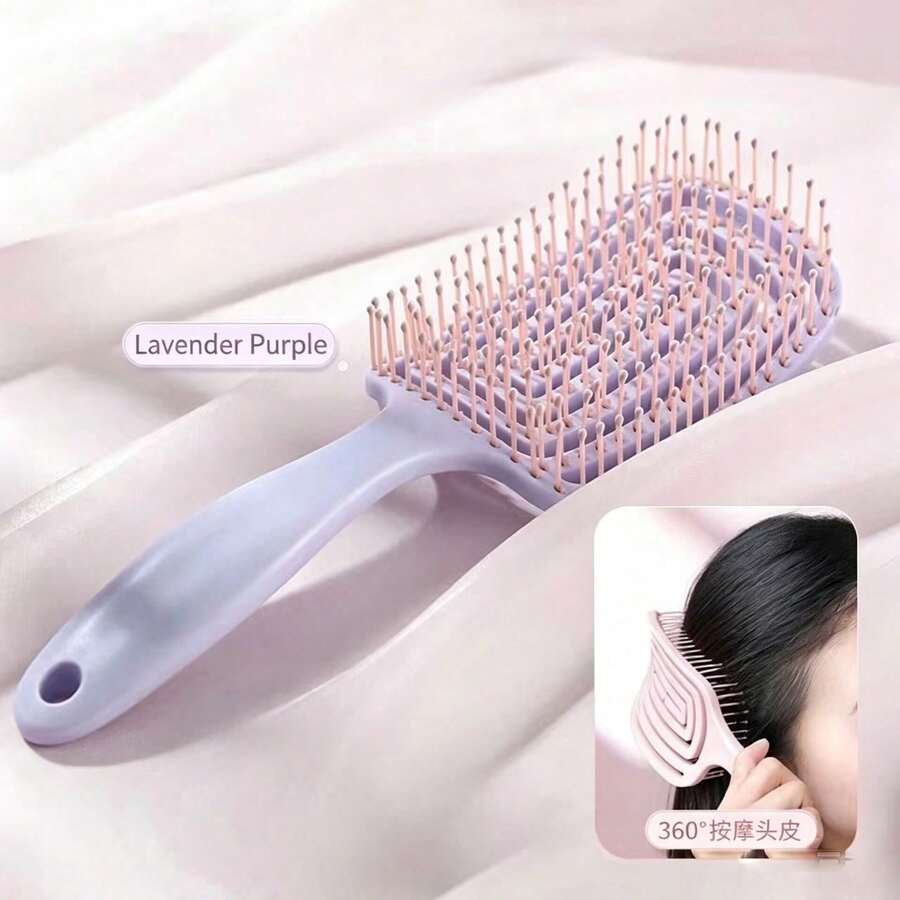 This Round, Grooved Dual-Function Comb Is Suitable For Dry And Wet Hair-Designed For Maximum Comfort, With A Handle Made Of ABS Plastic, It's Suitable For All Hair Types, Can Reduce Tangles And Knots, And Helps Improve Scalp Health. Its Soft Bristles Can Gently Comb Through Hair, Making It A Great Gift Choice For Women. - / - View 1