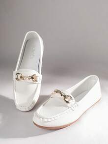 Women's Loafers Flat Solid Color All-Season Bean Shoes - White - View 3