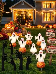2pcs/Set 2D Flat Halloween Ghost Yard Stakes, Holiday Decor Yard Decoration Stakes, Acrylic Signs, Horror Atmosphere Decor Props, Halloween, Outdoor, Garden Photo Background, Party Props - Multi-color - View 2