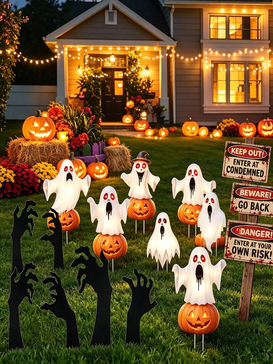 2pcs/Set 2D Flat Halloween Ghost Yard Stakes, Holiday Decor Yard Decoration Stakes, Acrylic Signs, Horror Atmosphere Decor Props, Halloween, Outdoor, Garden Photo Background, Party Props