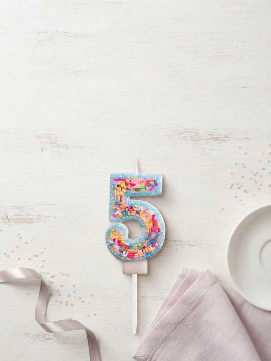 Light Blue Glitter Border Rainbow Candy Birthday Number Candle, Autumn Decor, Souvenir, Camping, Kitchen, Christmas, Party Gift, Kitchenware, Home Decor & Accessories, Party Decoration & Supplies - View 1