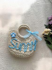 Personalized Woven Straw Beach Bag, Little Girl Bag, Children's Handbag, Girls Gift, Customized Bridesmaid Gift, Summer Bag - Multicolor - View 3